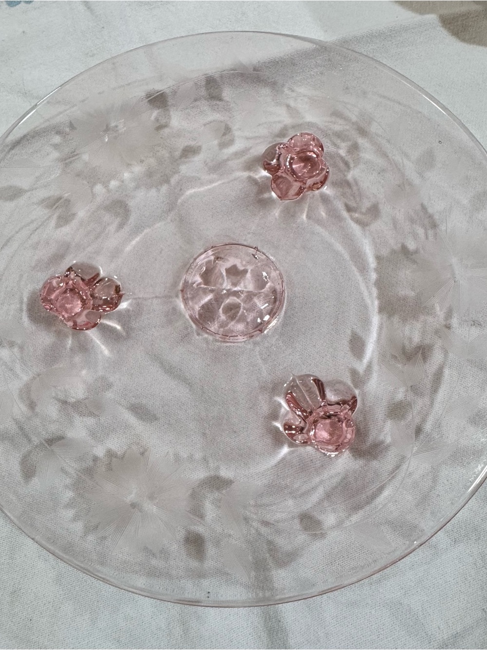 Delicate Vintage Pink Glass Pedestal Dessert Stand - Elegant Serving Piece